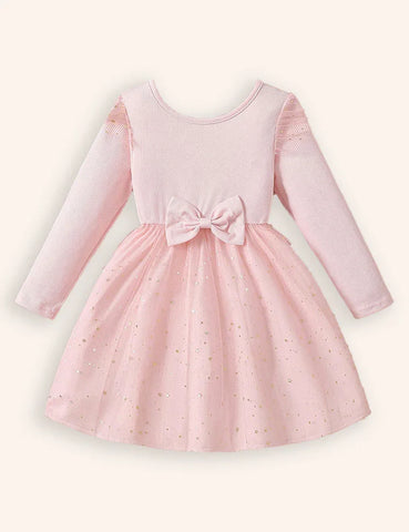 Knitted Long Sleeve Tulle Dress