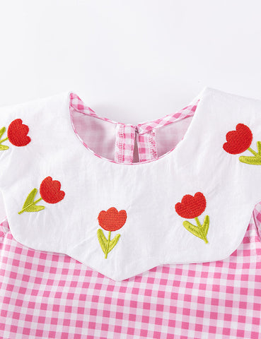 Flower Embroidered Plaid Dress