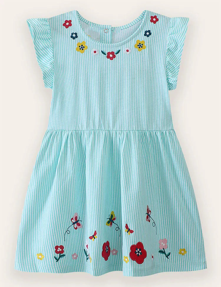 Baumwollkleid Mit Karierten Blumenstickereien
