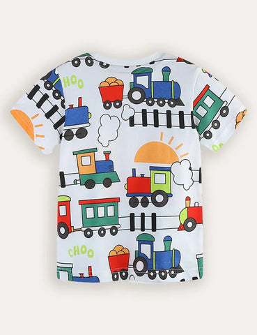 T-shirt a maniche corte con stampa di treni carini