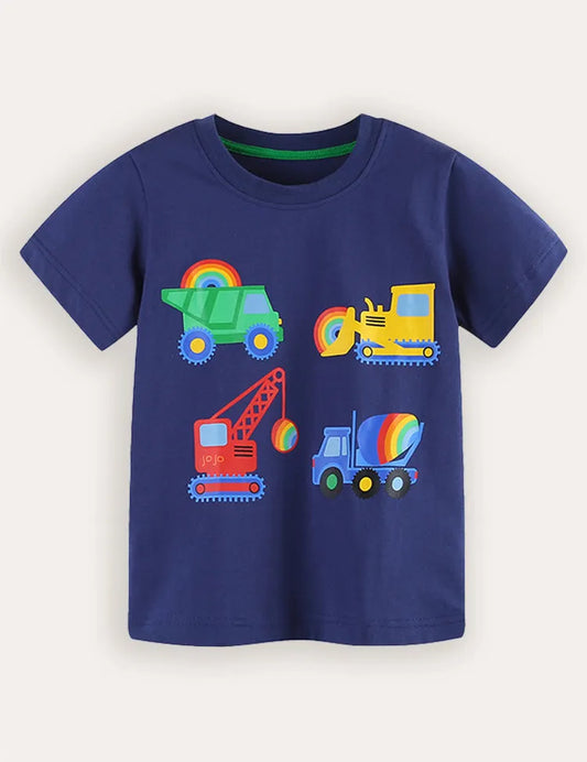 T-shirt a maniche corte stampata per auto da costruzione