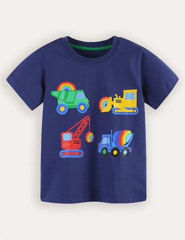 T-shirt a maniche corte stampata per auto da costruzione