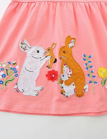 Cartoon Rabbit Applique Dress