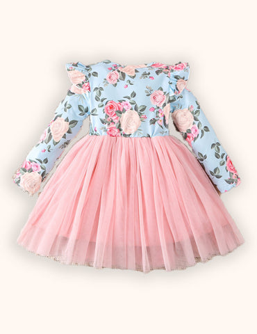 Printed Long Sleeve Bow Dress