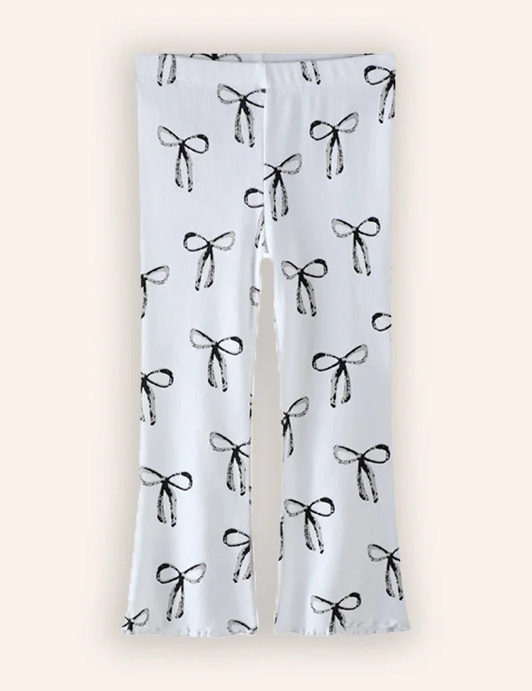 Bow Printed Flared Leggings