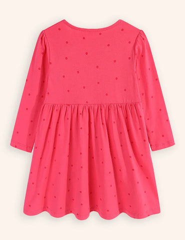 Cute Pony Embroidered Long-sleeved Dress