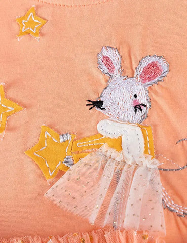 Mouse Applique Tulle Long Sleeve Dress
