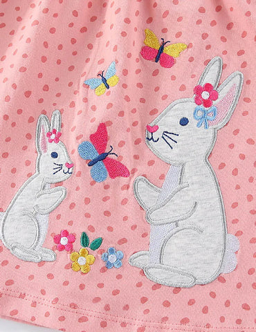 Rabbit Butterfly Embroidered Long Sleeve Dress