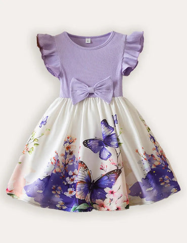 Printed Fly-Sleeved Dress