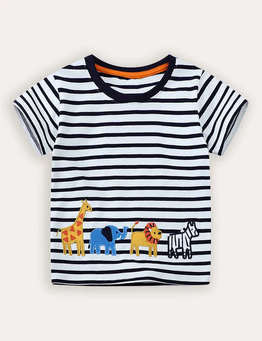 T-shirt a maniche corte con applicazioni di animali africani