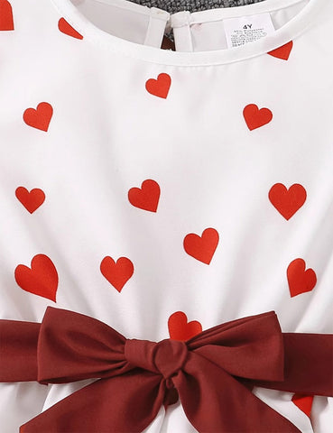 Valentine's Day Love Print Dress + Knitted Jacket