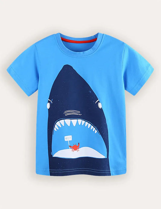 Kurzärmeliges T-Shirt mit Hai-Print