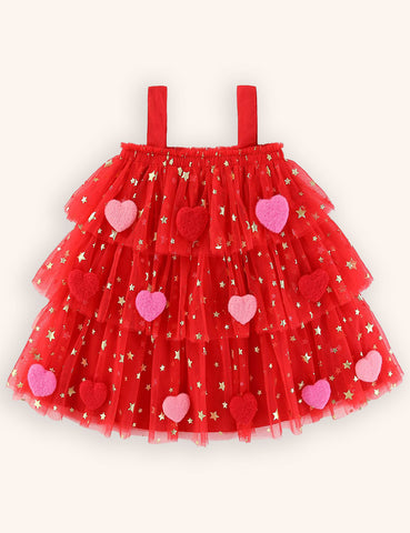 Valentine's Day Love Applique Tulle Suspender Dress