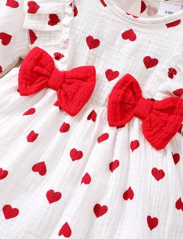 Baby Valentine's Day Heart Print Bow Dress