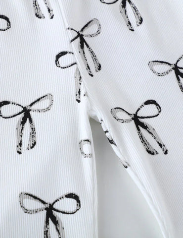 Bow Printed Flared Leggings
