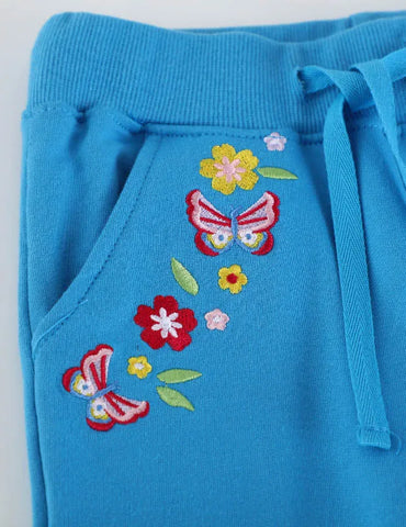 Butterfly Flower Embroidered Sweatpants