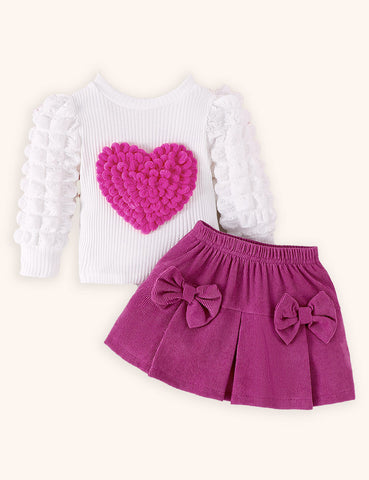 Valentine's Day Love Bubble Sleeve Top + Bow Skirt Set
