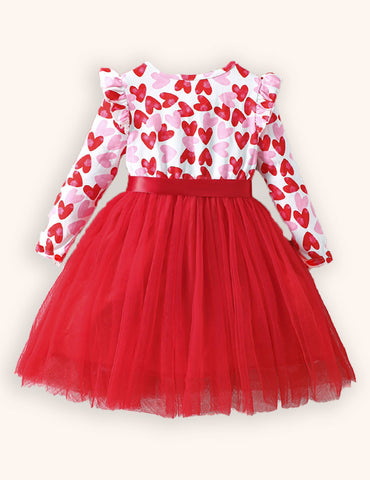 Valentine's Day Heart Print Tulle Dress