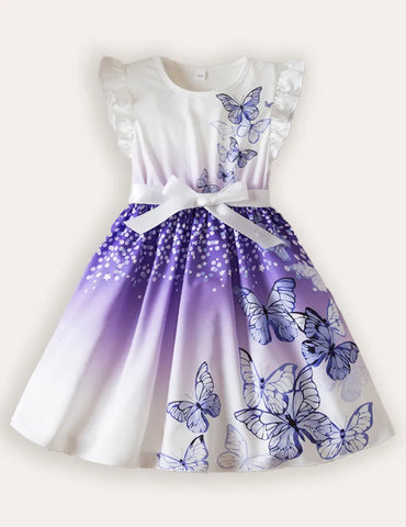 Printed Fly-Sleeved Dress