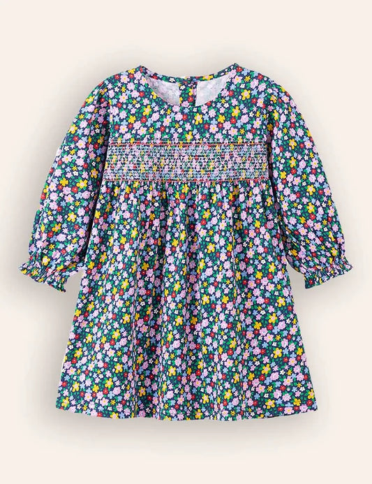 Floral Print Long-sleeved Cotton Dress