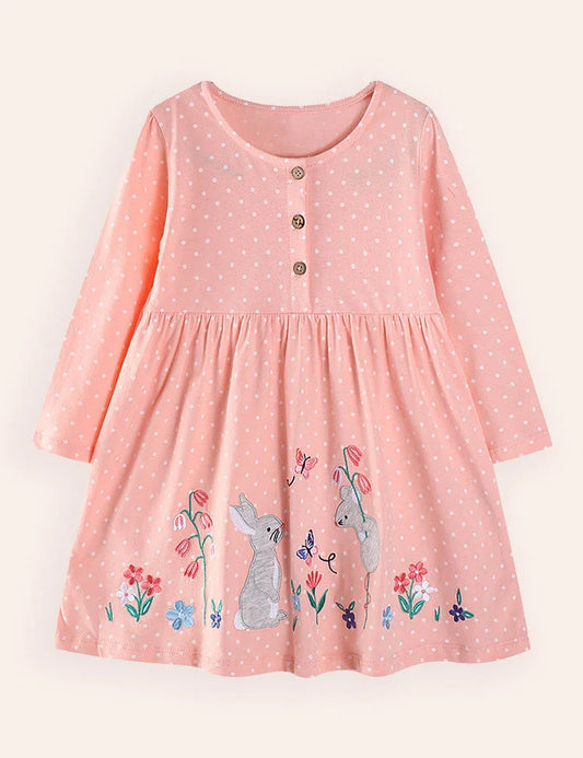 Floral Rabbit Embroidered Long Dress