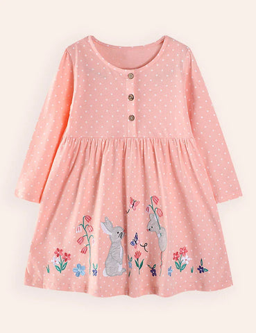 Floral Rabbit Embroidered Long Dress