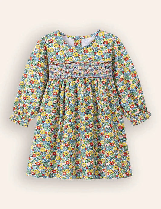 Floral Print Long-sleeved Cotton Dress