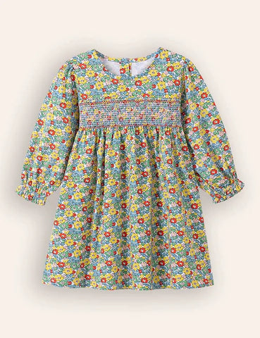 Floral Print Long-sleeved Cotton Dress