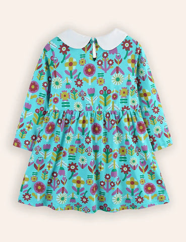 Flower Print Long-sleeved Princess Dress