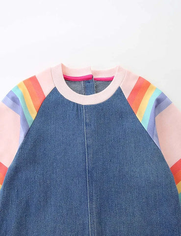 Cute Penguin Embroidered Denim Long-sleeved Dress