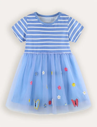 Butterfly Flower Embroidered Tulle Dress