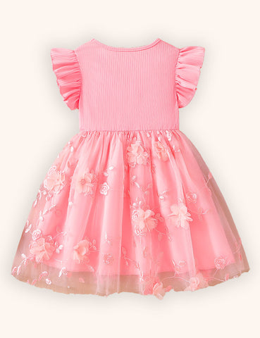 Flower Embroidered Tulle Bow Dress