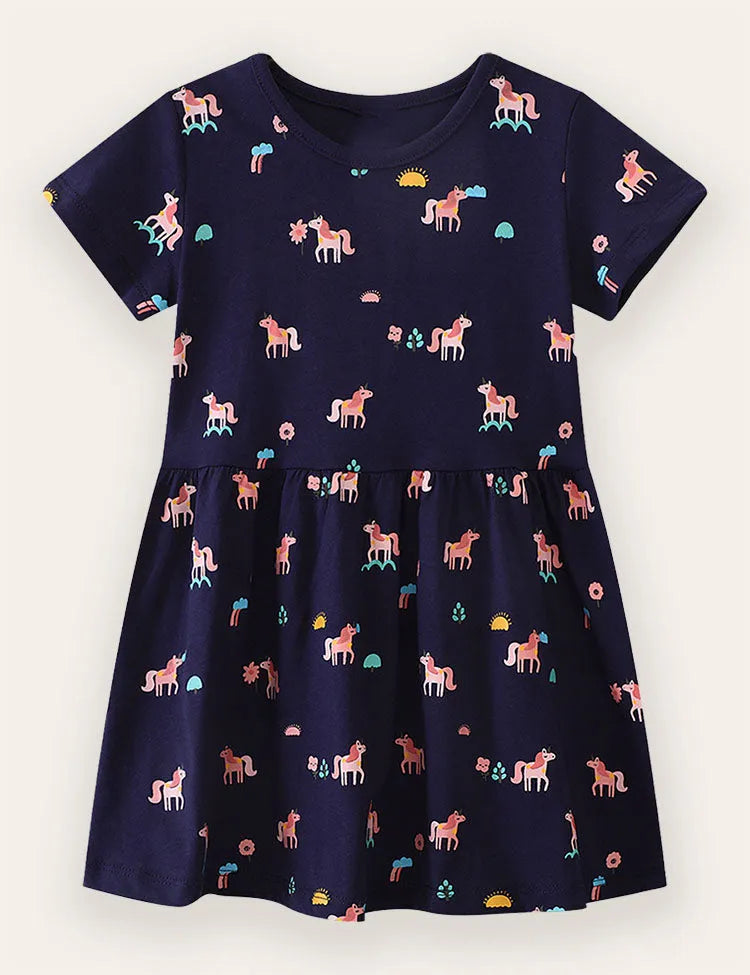Baumwollkleid mit Einhorn-Print