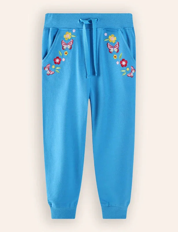 Butterfly Flower Embroidered Sweatpants
