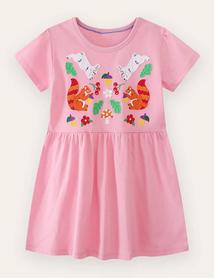 Baumwollkleid mit Niedlicher Tierapplikation