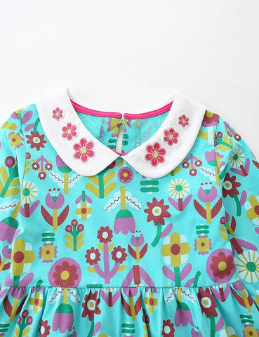 Flower Print Long-sleeved Princess Dress