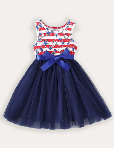 Independence Day Star Bow Tulle Dress