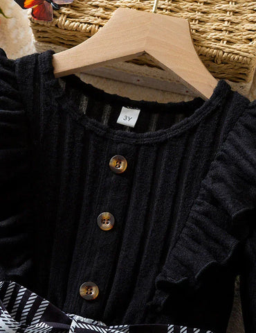 Knitted Plaid Flying Sleeve Princess Dress
