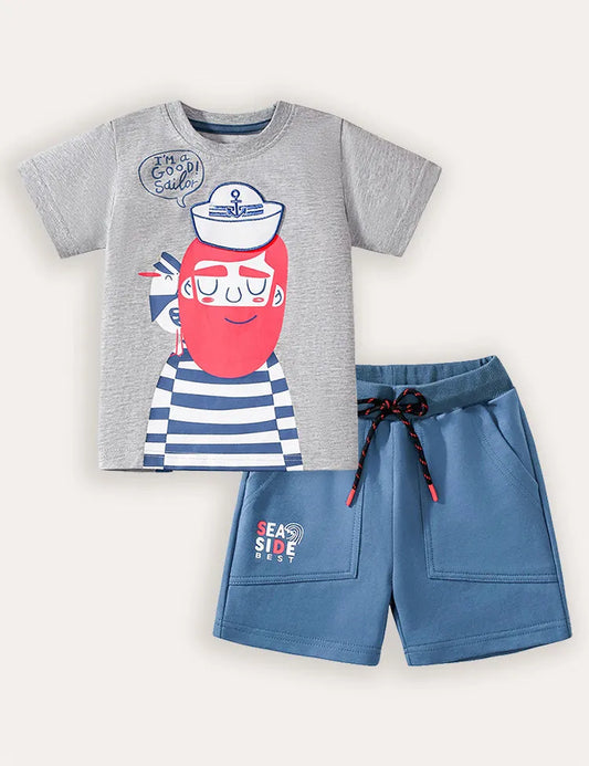 Matrosen-Kurzarm-T-Shirt- und Shorts-Set