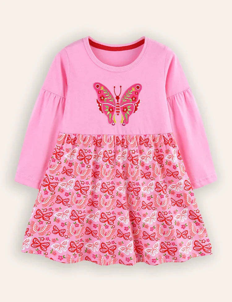 Butterfly Embroidered Long-sleeved Dress