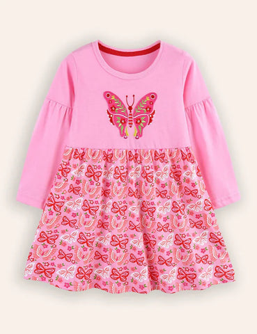 Butterfly Embroidered Long-sleeved Dress