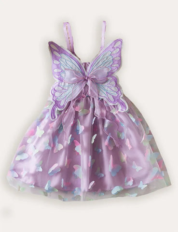 3D Butterfly Wings Colorful Tulle Suspender Dress