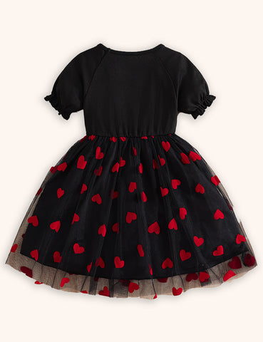 Valentine‘s Day Heart Print Tulle Dress