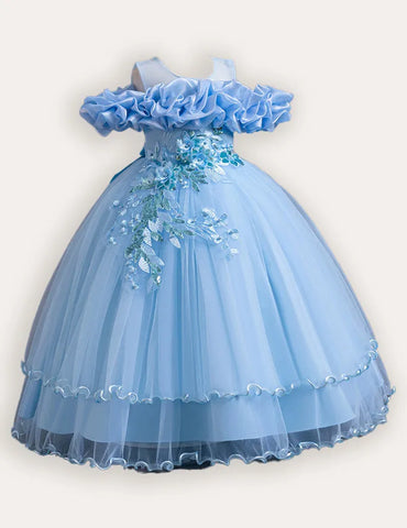 Flower Embroidered Long Princess Dress