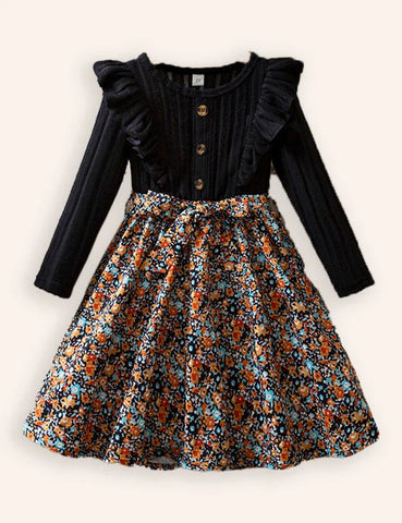 Knitted Floral Flying Sleeve Dress