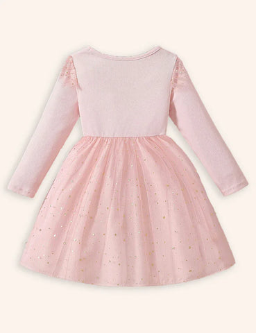 Knitted Long Sleeve Tulle Dress