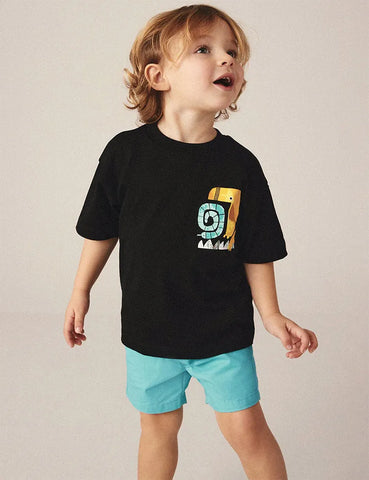 Kurzarm-T-Shirt- und Shorts-Set mit süßem Tierprint