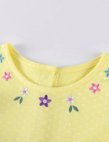 Floral Bunnies Appliqué Long Sleeve Dress