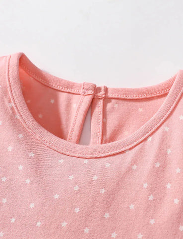 Süßes Baumwollkleid mit Maus-Applikation und Pünktchen