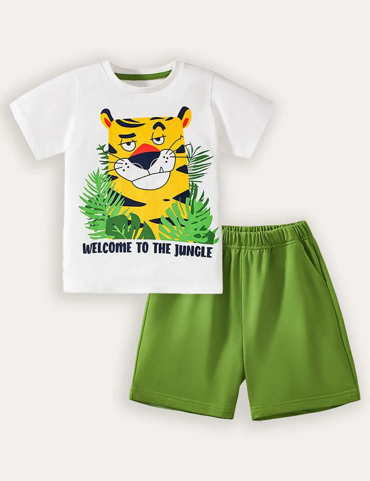 Set di maglietta e pantaloncini a maniche corte con stampa Tiger Jungle